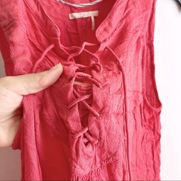 Anthropologie Floreat Pink Lace Up Tank Top Tunic Tiered Flowy Women Medium - Picture 6 of 7